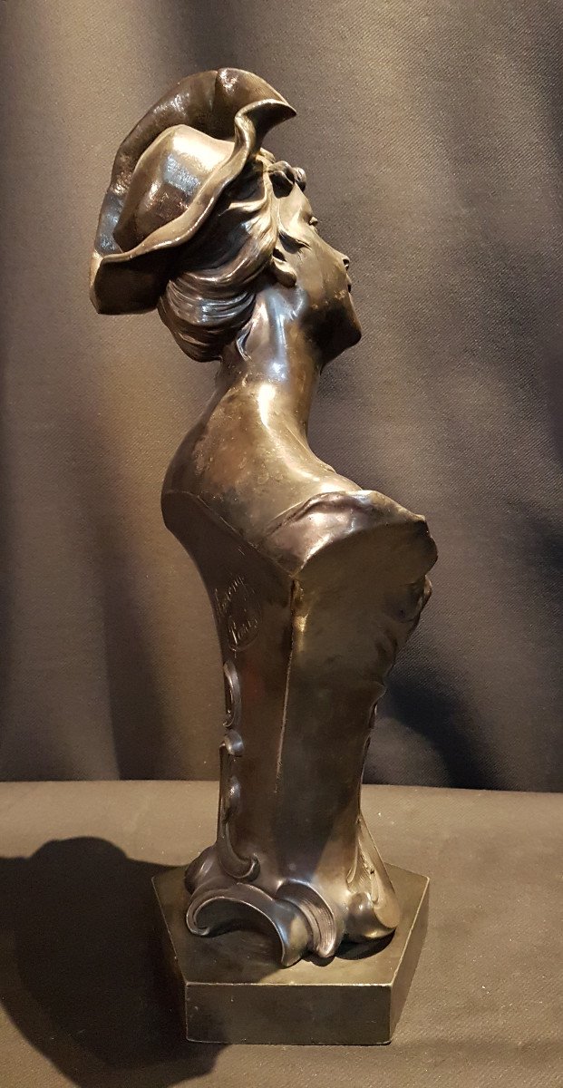 Bust Of Woman With Hat, Artistic Bronze - W. Hareng Paris-photo-4