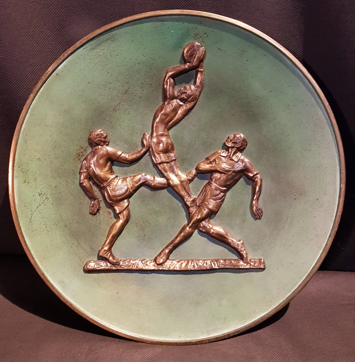 Plat Football Players, Artistic Bronze - Awarded To Pierre Le Faguay