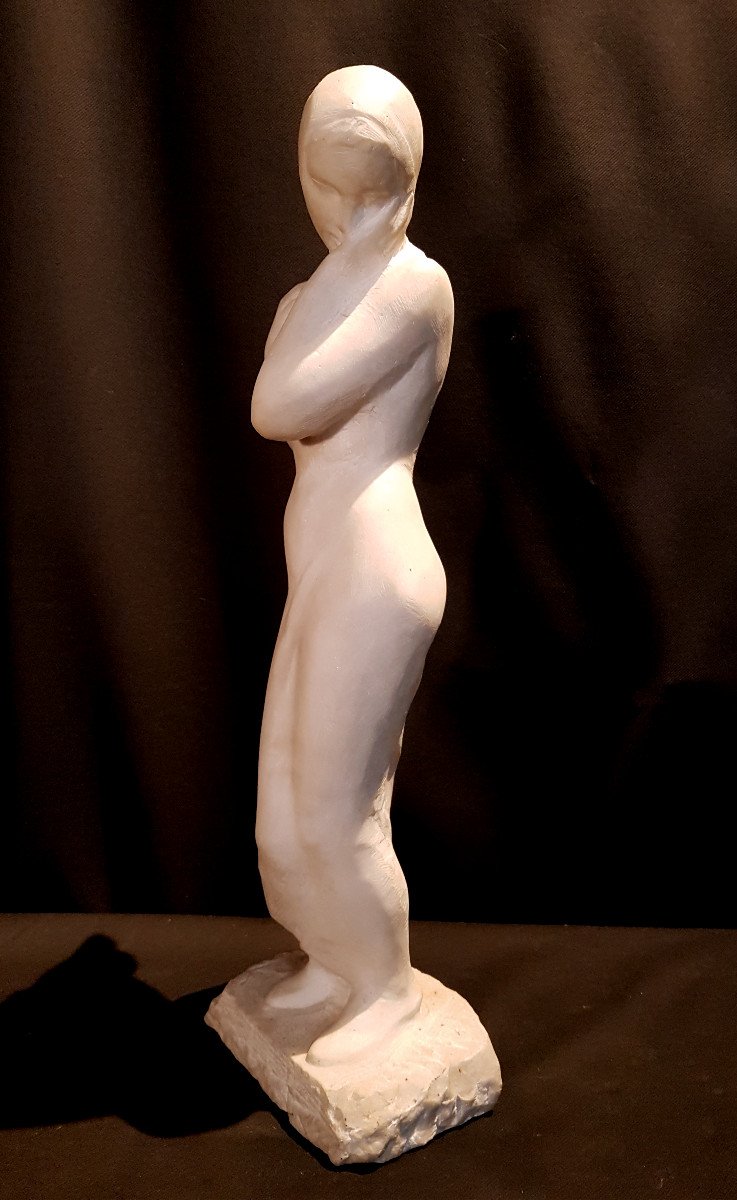 Femme Encapuchonnée, Marbre Blanc, Art Déco - Ecole Belge-photo-2