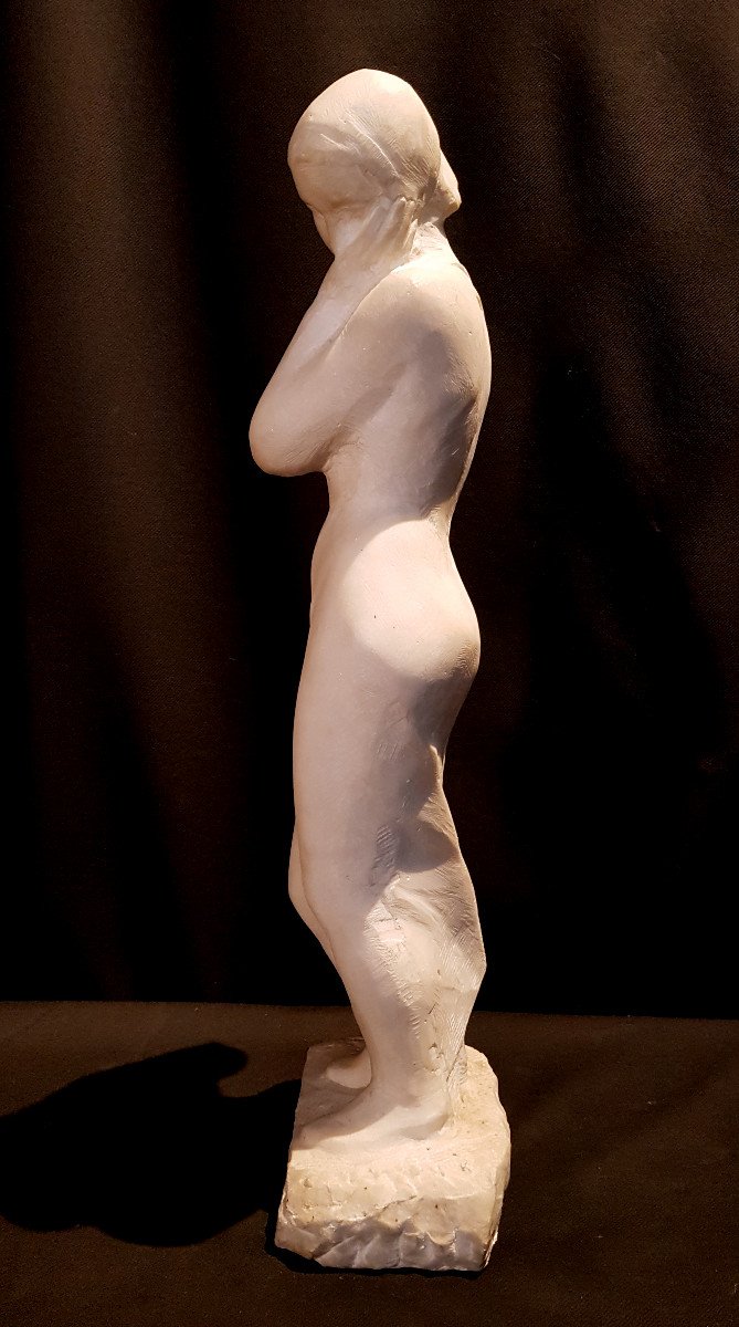 Femme Encapuchonnée, Marbre Blanc, Art Déco - Ecole Belge-photo-3