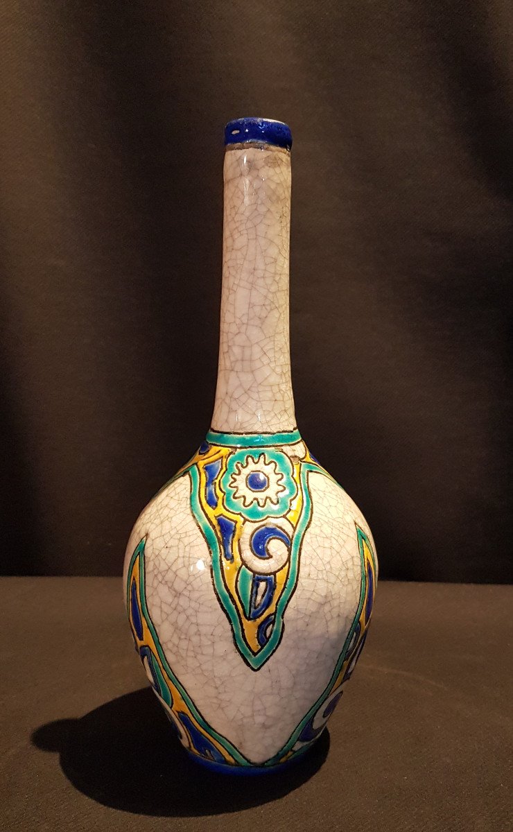 Soliflore Vase In Earthenware, Craquelé Enamels - Boch Keramis-photo-2