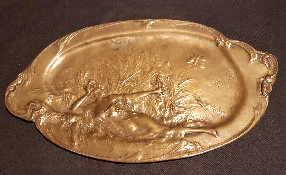 Imposant Plat en Bronze Doré - Anton Nelson Art Nouveau Ecole Belge