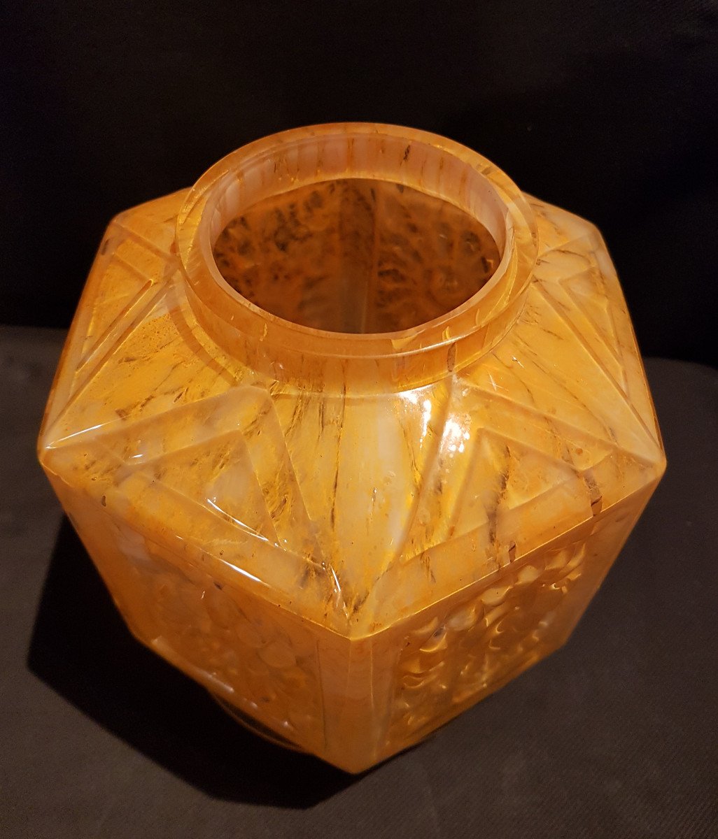 Vase En Verre Hexagonal Multicouche, Art Déco Henri Heemskerk (1886-1953)-photo-3