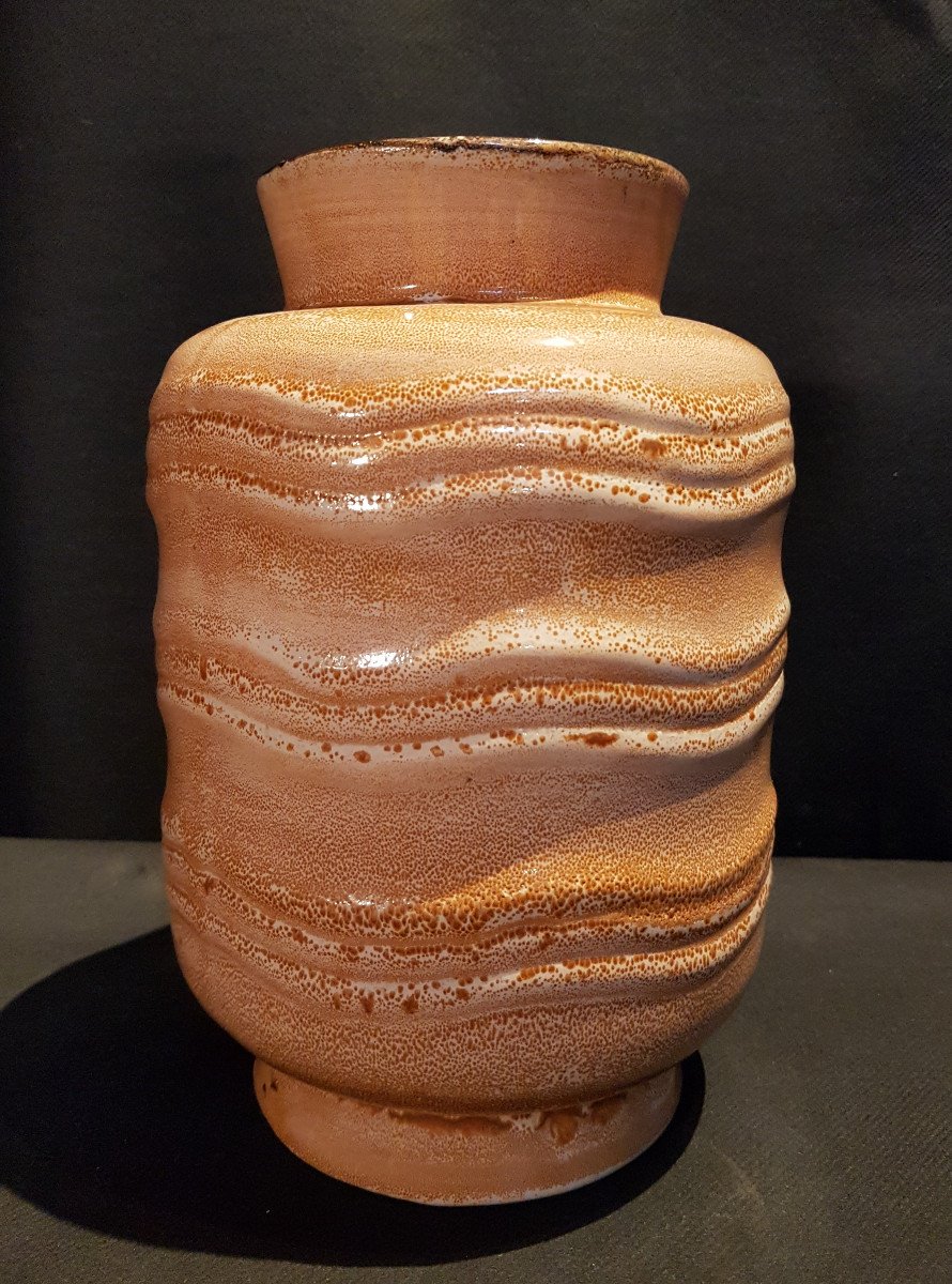 Vase Cylindrique En Faïence, Décor Moucheté, Art Déco - Boch Keramis