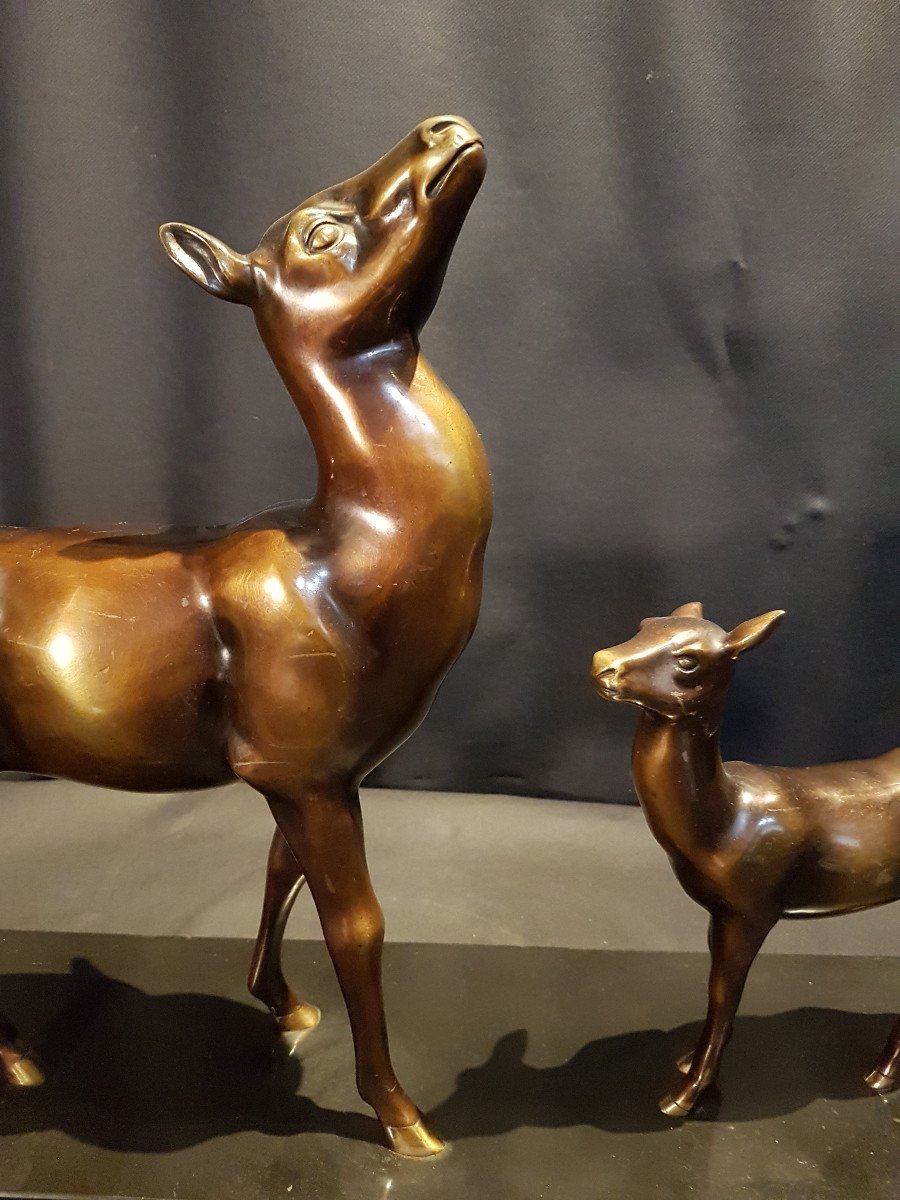 Groupe En Bronze, Biche Et Faon, Art Déco - Soleko-photo-4