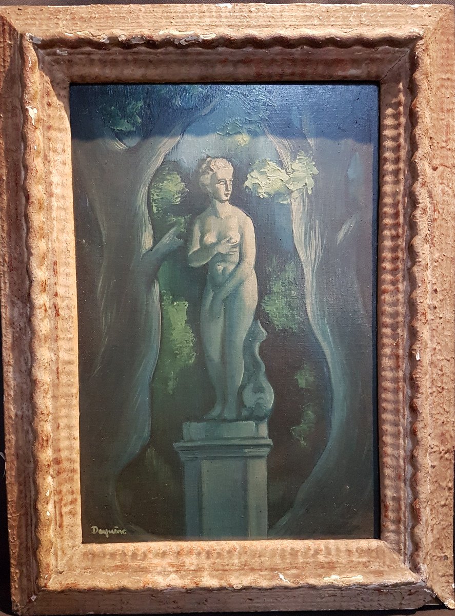 Statue In The Forest, Oil On Panel - Pierre Dequenen