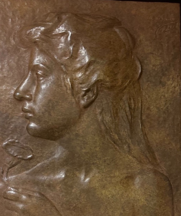 Portrait De Femme, Bas Relief En Bronze - Alphonse De Tombay symboliste -photo-1