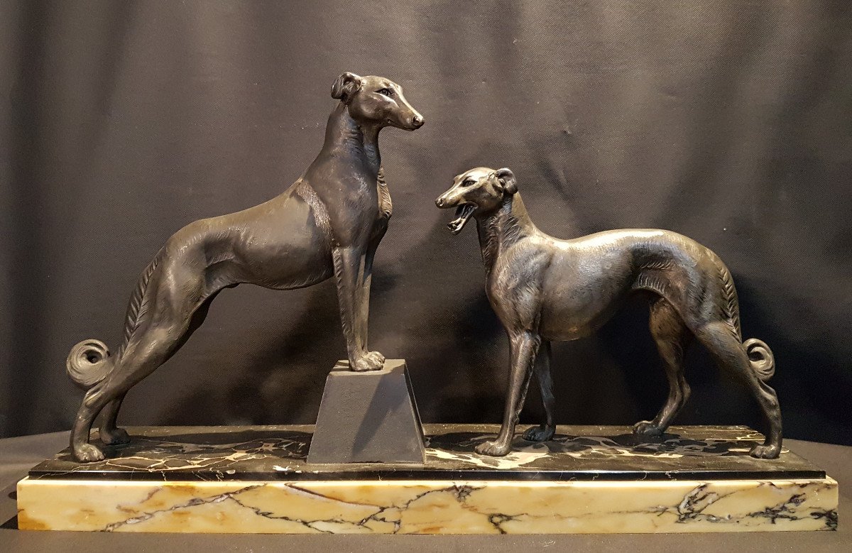 Trim Composed Of Two Bronze Greyhounds, C. 1930