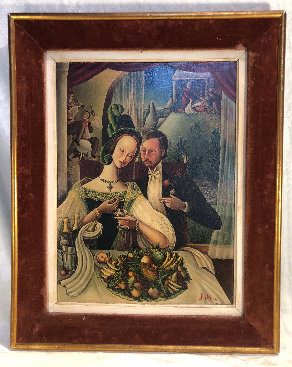 Helene Chady - Peinture - 1949 - Huile Sur Panneau - Signé peintre sud de la France (Nice)