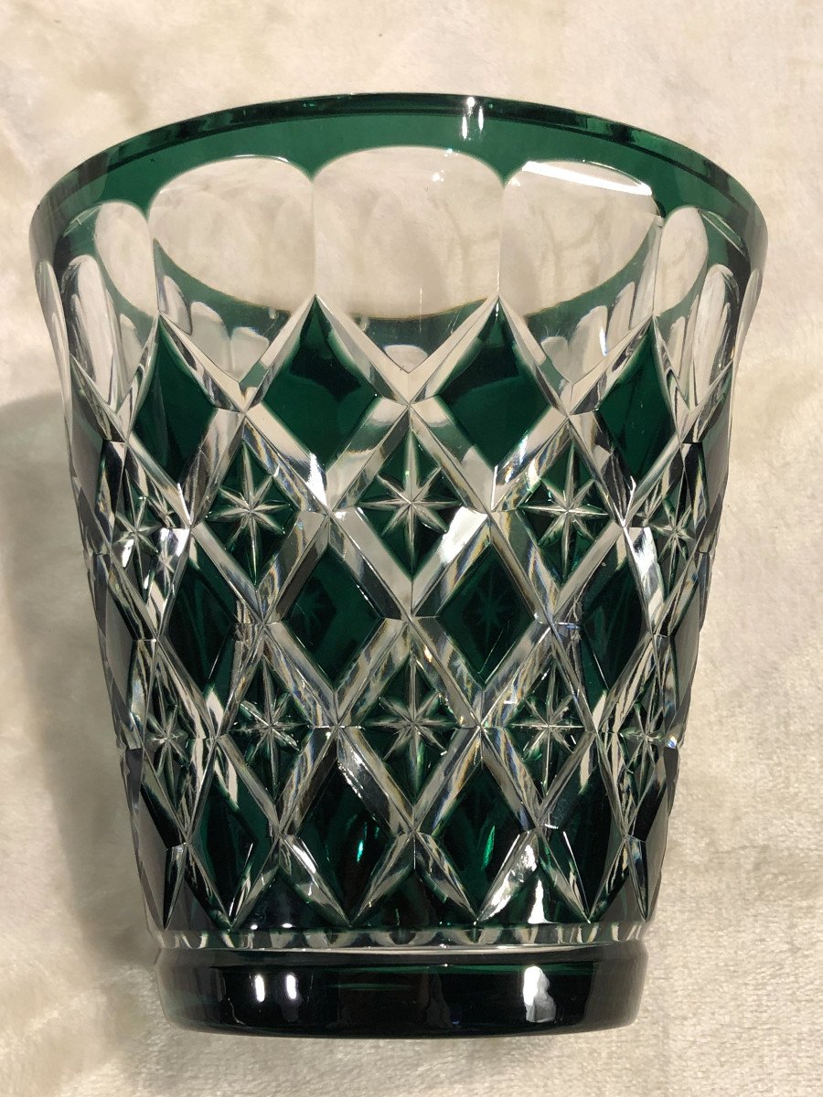 Crystal Vase - Val Saint Lambert - Green - Art-deco - 14 X 15cm-photo-3