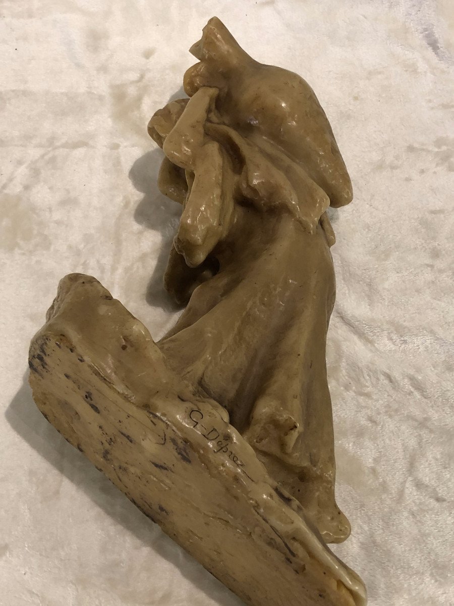 Paul Gaston Deprez - Wax Sculpture - Woman Carrying A Large Jug - 13x27x28cm-photo-4