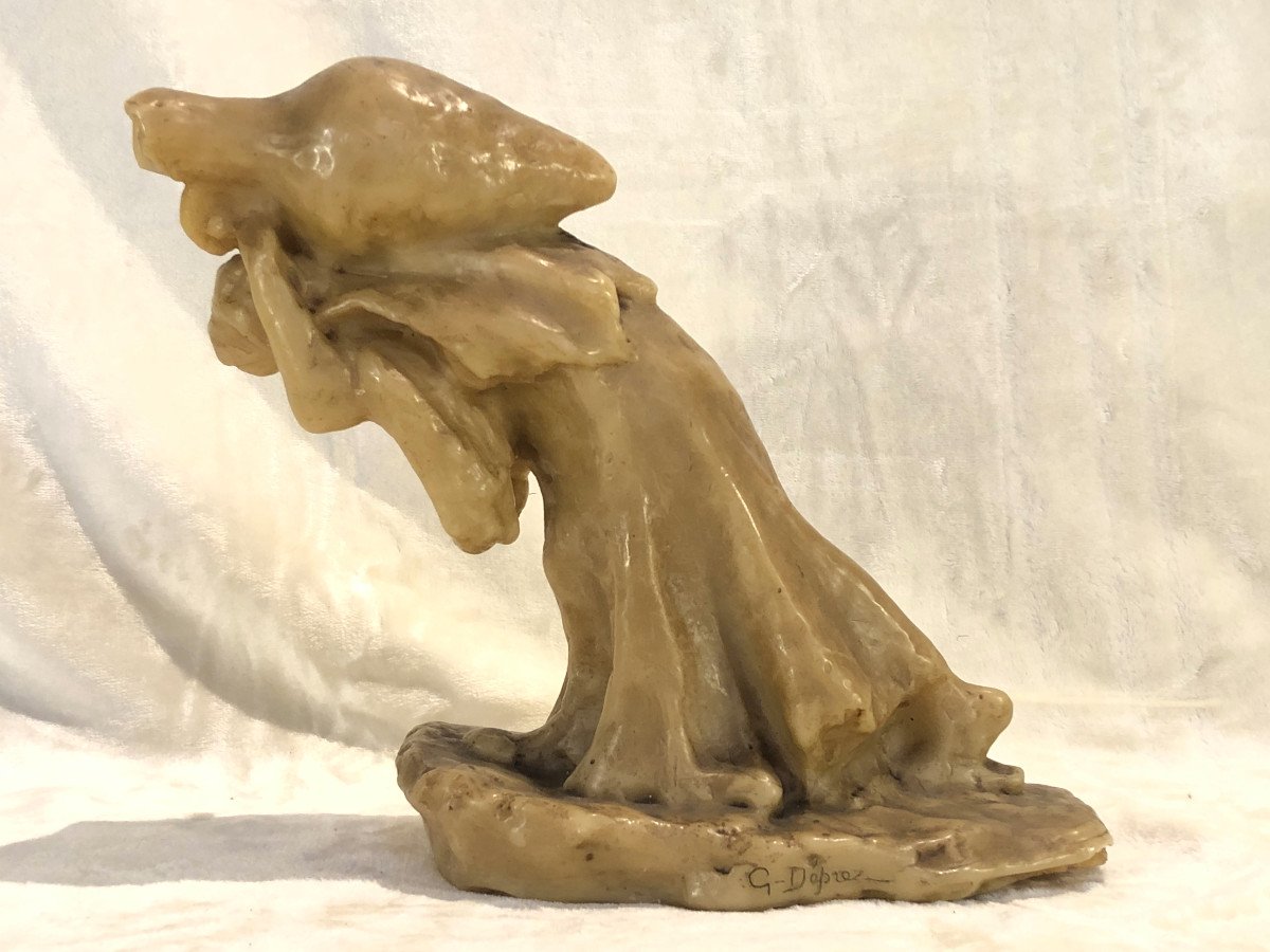 Paul Gaston Deprez - Sculpture En Cire - Femme Portant Une Grande Cruche - 13x27x28cm