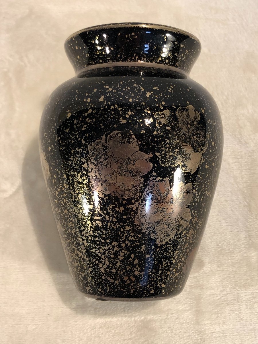 Daum Nancy Year 30 Vase - Floral Decor On Black Background-photo-2