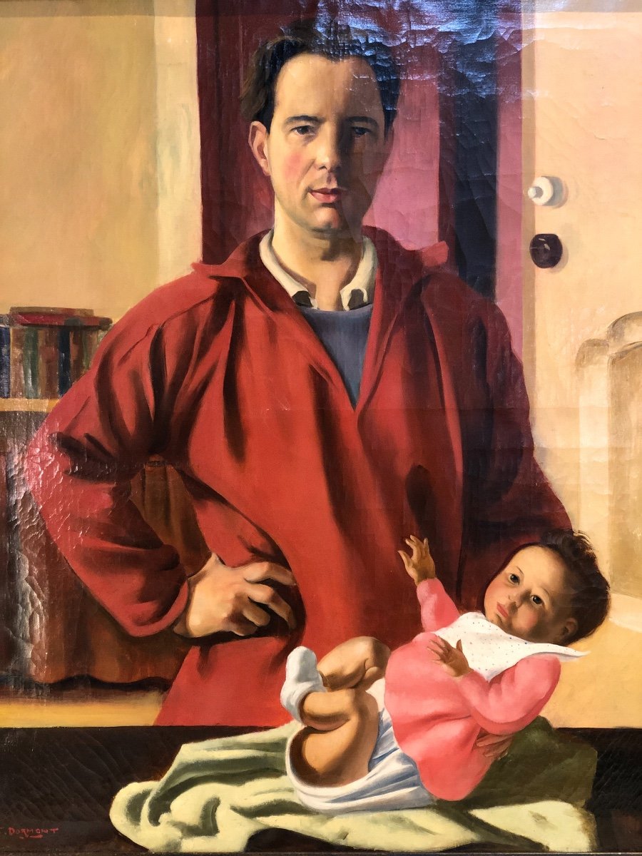 Painting - Jacques. Dormont(1914-2005) - The Father And The Child - Hst - 62x74cm - Signed-photo-2