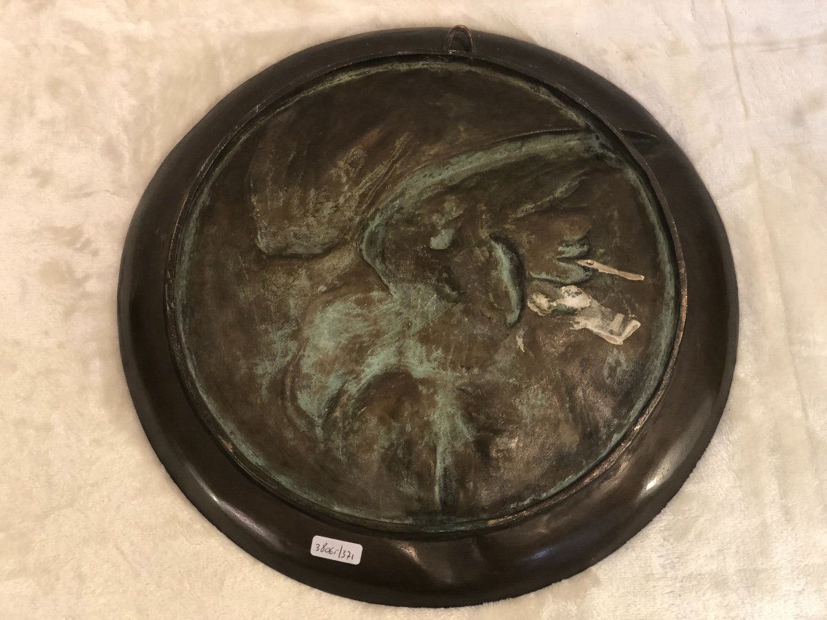 Plat En Bronze - Alfred Egide Crick - Sujet Animalier - Rare - 3 X34cm-photo-4