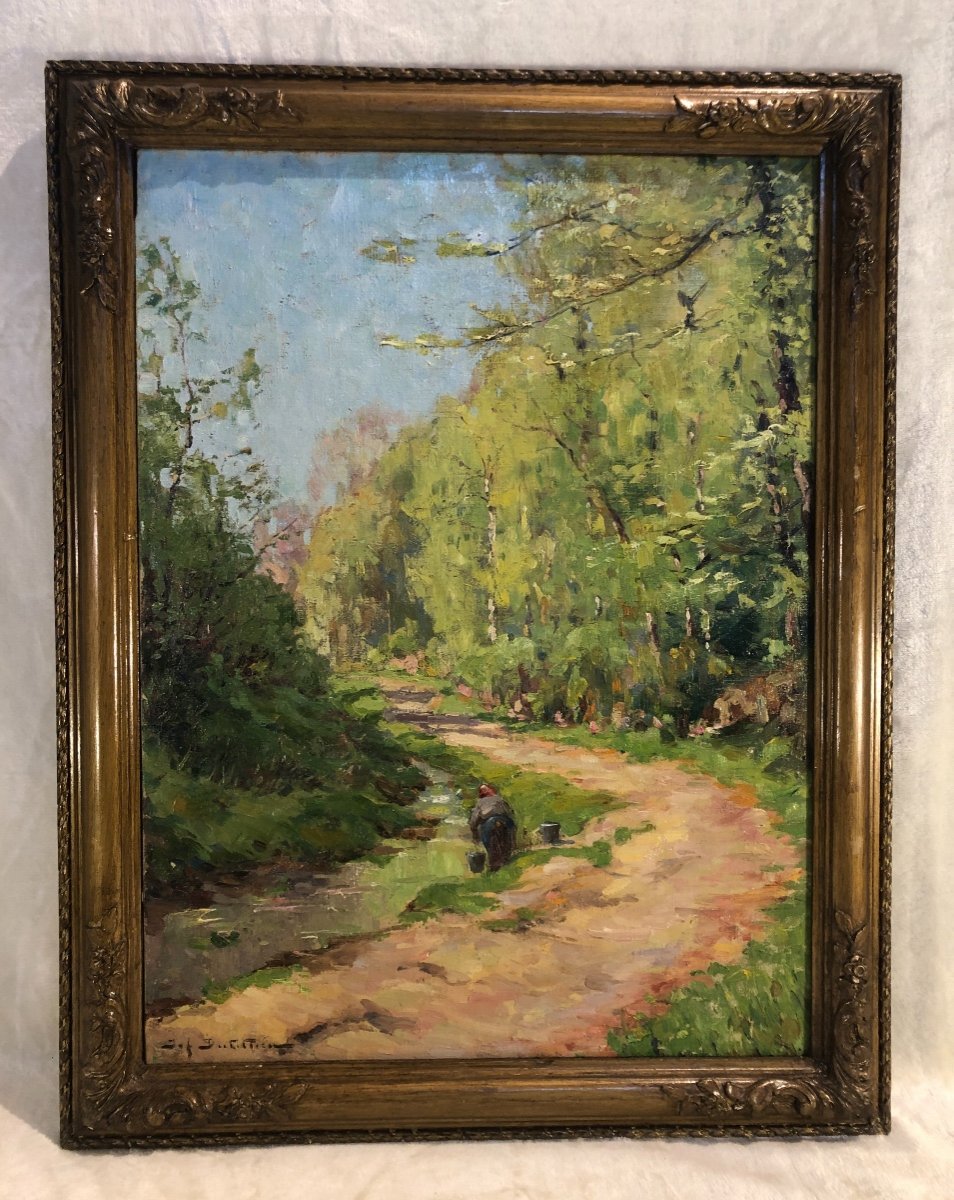 Table Jef Dutillieu - Landscape - Oil On Canvas - Signed - Dim. 45 X 61cm