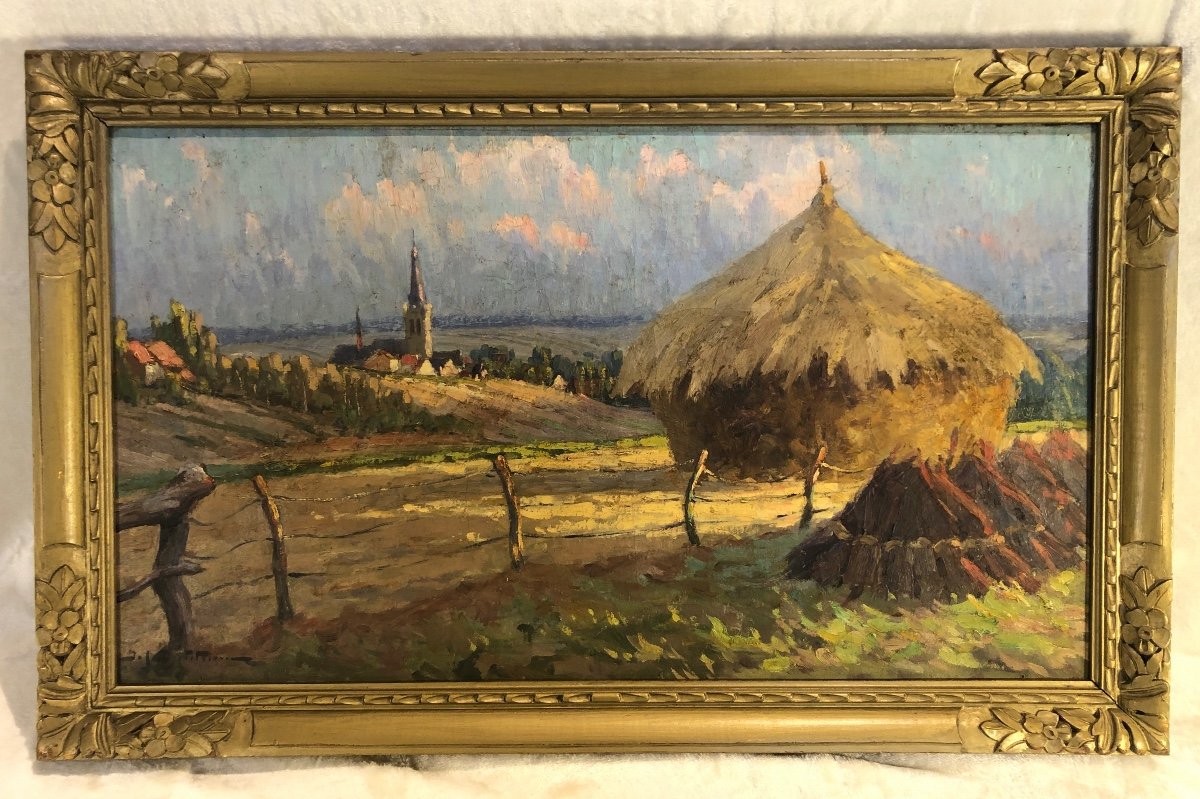 Tableau Jef Dutillieu - Paysage - Huile Sur Toile - Signé - Dim. 39 X 67cm