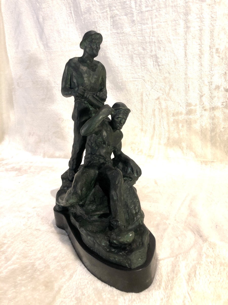 Bronze Sculpture - The Miners - Signed: F. Steenebruggen - 16 X 34 X 35cm-photo-3