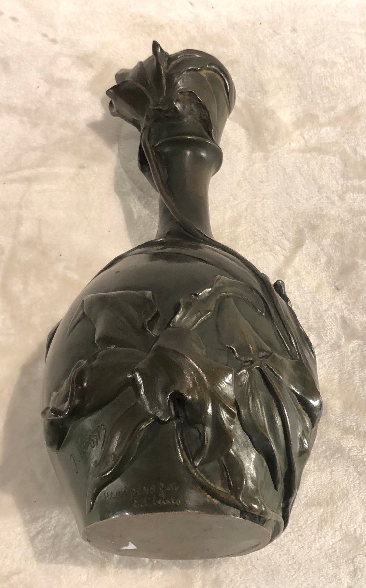 Vase Art Nouveau En Bronze Avec Des Fleurs - Julia Vanzype - H. 31 Diamètre : 15cm école Belge -photo-3