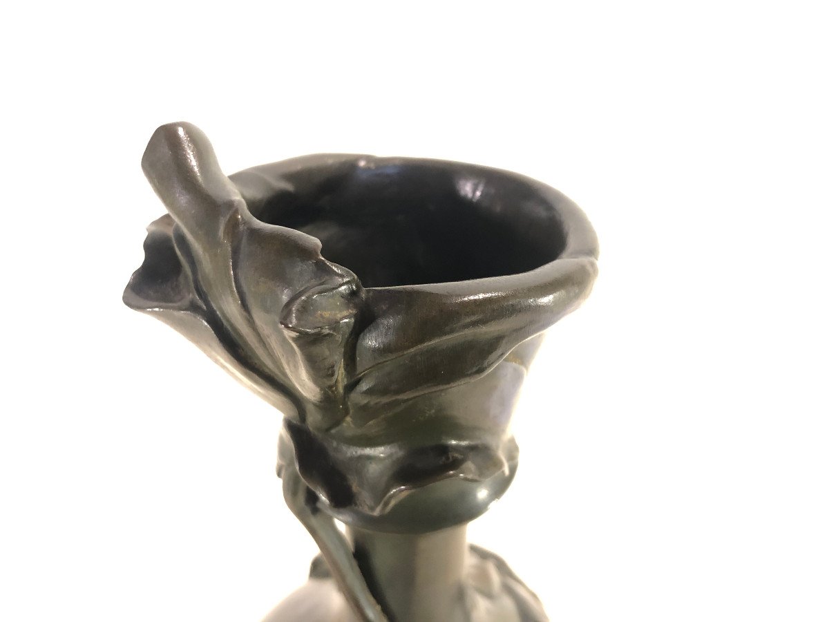 Vase Art Nouveau En Bronze Avec Des Fleurs - Julia Vanzype - H. 31 Diamètre : 15cm école Belge -photo-3