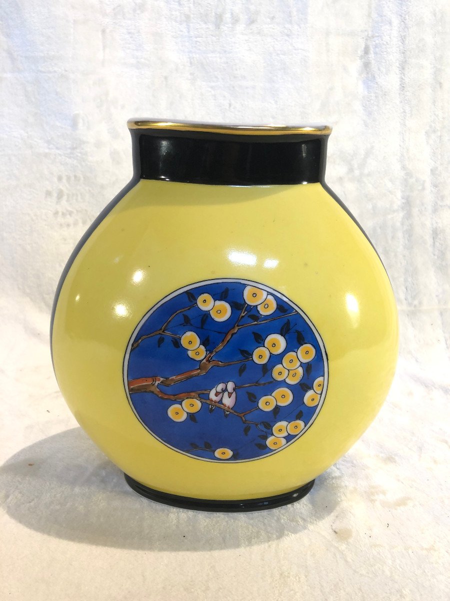 Limoges Vase - Georges Bastard (1881 - 1939) - Decor Signed Emargerie - Art-deco - Dim. 26x23x13-photo-2