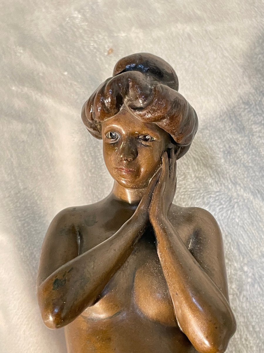 Sculpture En Bronze d'Une Femme Nue - Socle En Marbre - Signé : Winder Müller Germany -photo-2