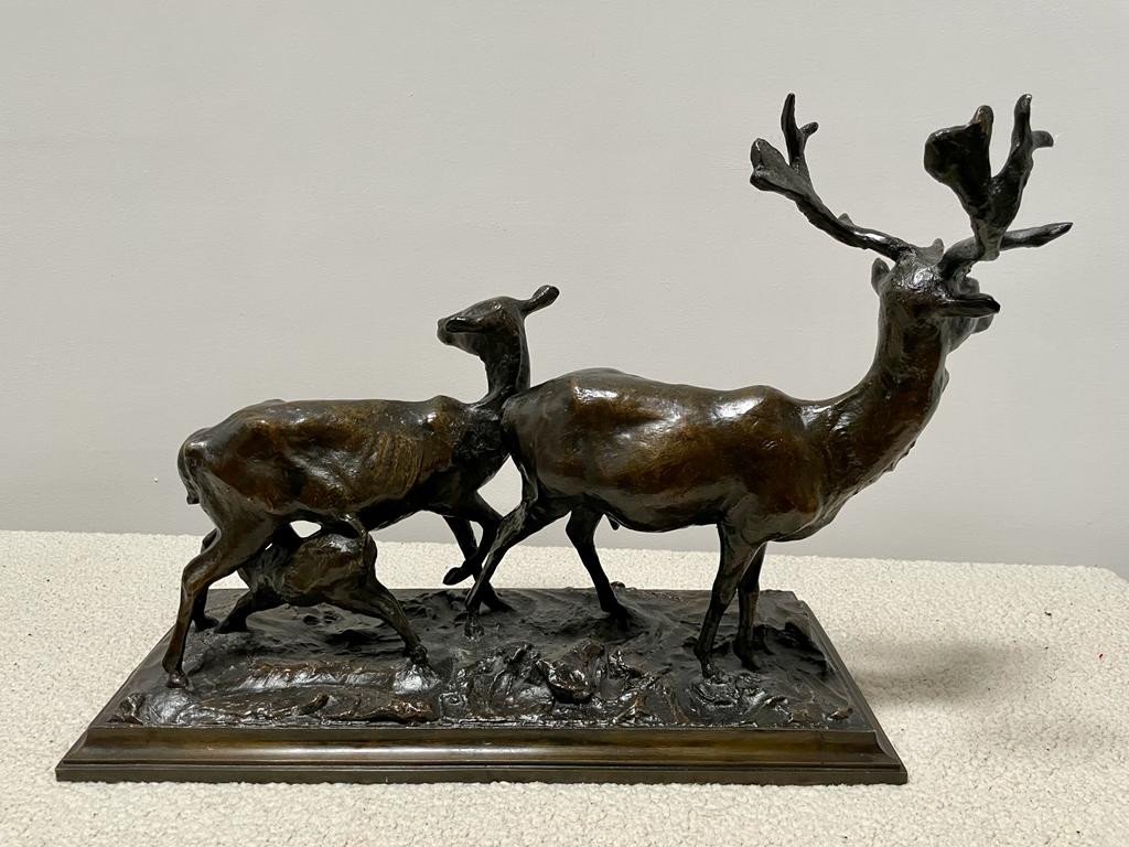 Bronze Sculpture, Animal Group. Signed And Dated: Edg. Joris 1911 Friend Of Bugatti In Antwerp-photo-1