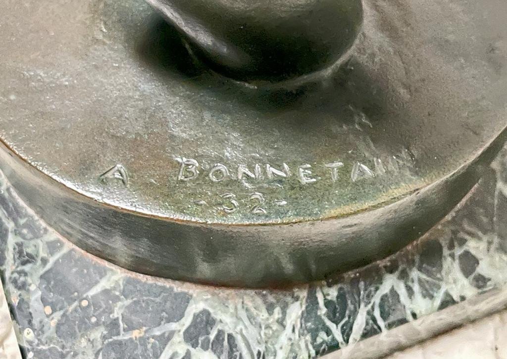 Bronze Sculpture, The Elegant Art-deco, Signed A. Bonnetain Dated 1932-photo-3