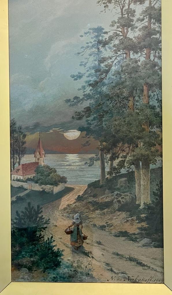 Aquarelle Nikolai Vassilievitch Nabokoff - Paysage -artiste Russe -photo-2