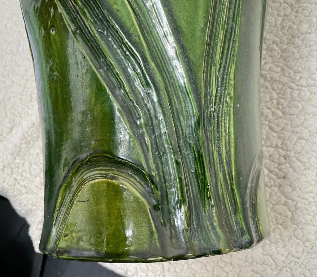 Large Art-nouveau Vase - Attribued Maes Pottery Workshop - Stylized Birds And Nature Decor-photo-2