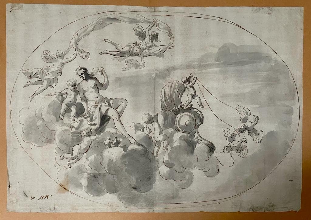 Venus And Her Chariot - 18th - Pen And Gouache - N.44 Bottom, Dim. 32 X 42.5cm-photo-2
