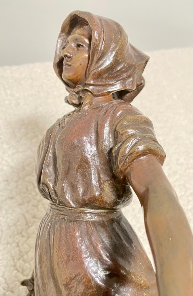 Sculpture En Bronze - La Fermière - Artiste Pologne : Kossowski - Dim. 14 X 25 X 40 Cm-photo-2