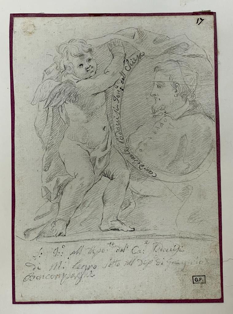 Study For A Portrait With Cherub - 17th - Black Pencil, Annotated At The Bottom - Dim. 17 X 23.5cm