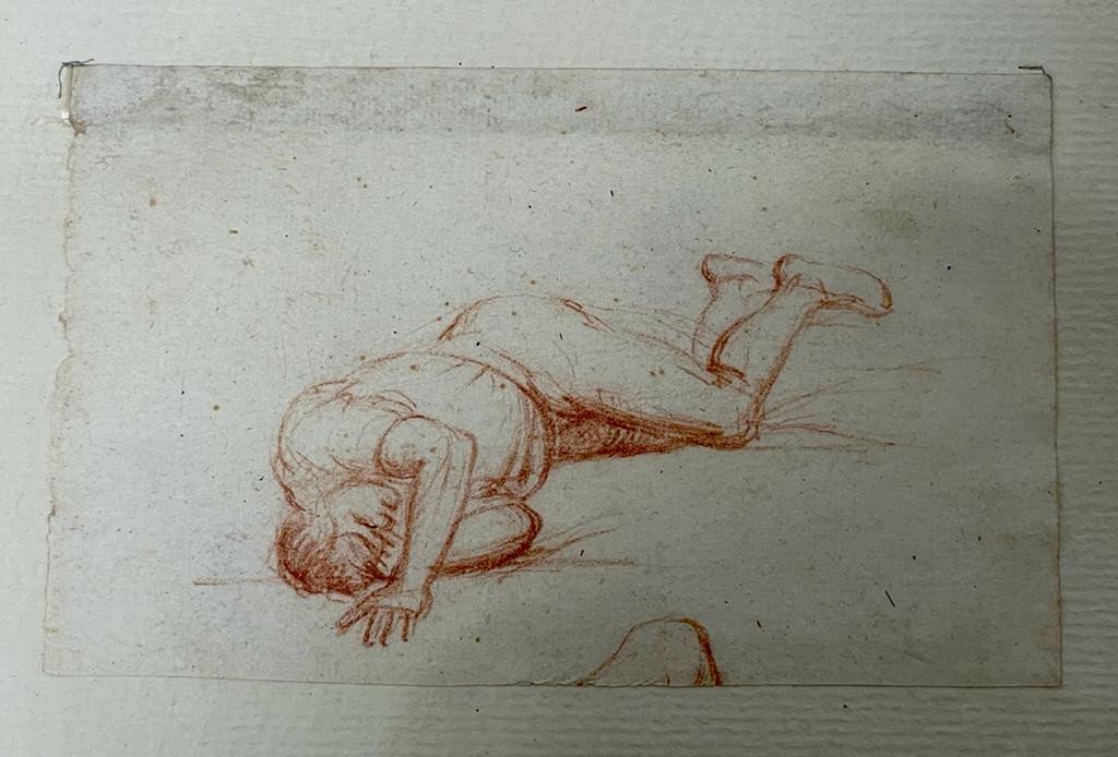 Man Lying On The Ground - Sanguine - Dim. 14.5 X 9cm