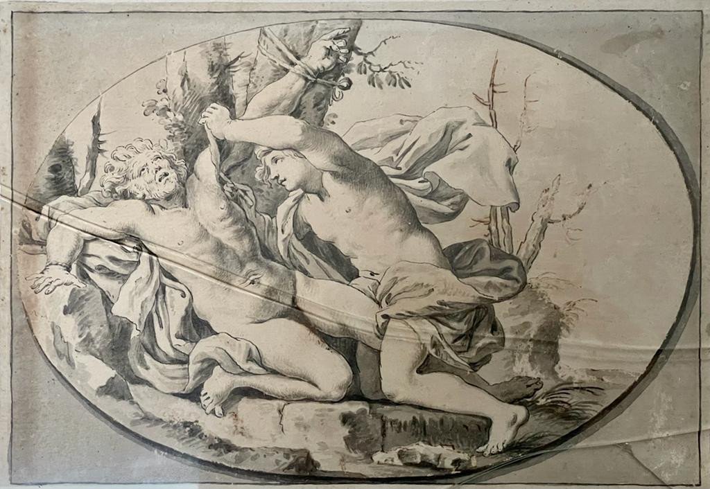 The Flayed Martyr - Black Ink After A 17th Century Engraving - Size 21 X 14cm - Broken Glass