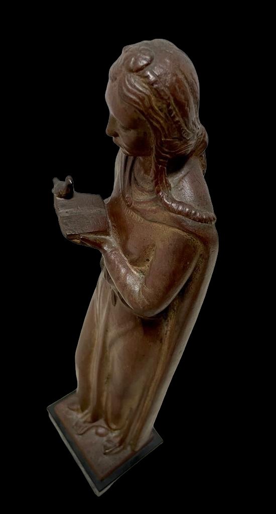 Bronze Young Girl With Book And The Bird-photo-3