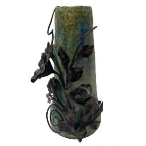 Vase unique Grès Attribué à Uil Avec Monture Art Nouveau De F .Carion 