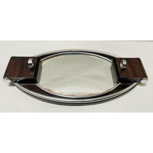 Art-deco Tray In Macasare - Oval Shape With Mirror And 2 Storage On The Sides