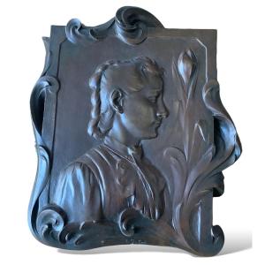 Portrait Of Young Woman In Art Nouveau Bronze L.gobert