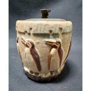 Sandstone Box Decorated In Bas-reliefs Of Penguins. Art-deco Style
