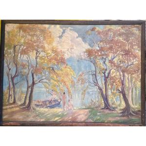 Les Jeunes femmes au lac de Auguste Mulliez 1923 impressionniste 
