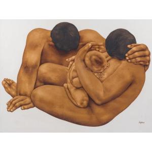 The Couple And Child By Maurice Frydman Circa 1990-2000