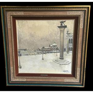 Neige à Venise école Belge 