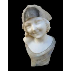 Buste en albâtre de Raphaëlo Scali art déco 