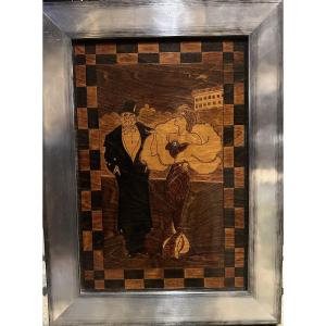 Panneau décoratif gravé en bois art déco (les bourgeois )