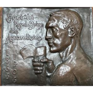 Médaille de la société Royale Belge des aquarellistes signée de Constantin Meunier 