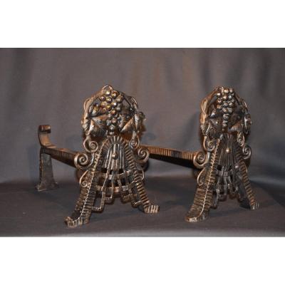 Pair Of Wrought Iron  Andirons 1930