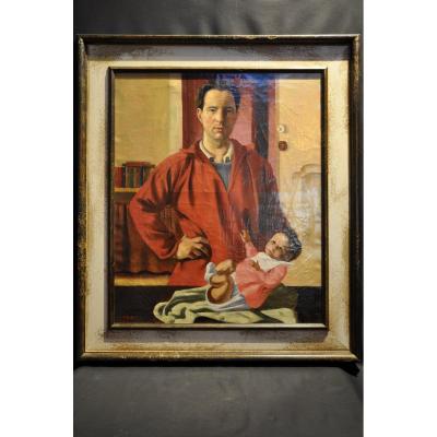 The Artist And His Child. Oil On Canvas. Jacques Dormont