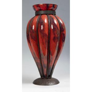 Vase, Verrerie De Lorraine, Monture En Fer forgé