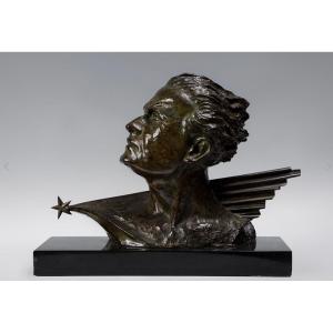 Portrait De Jean Mermoz, Bronze - F. C. Focht